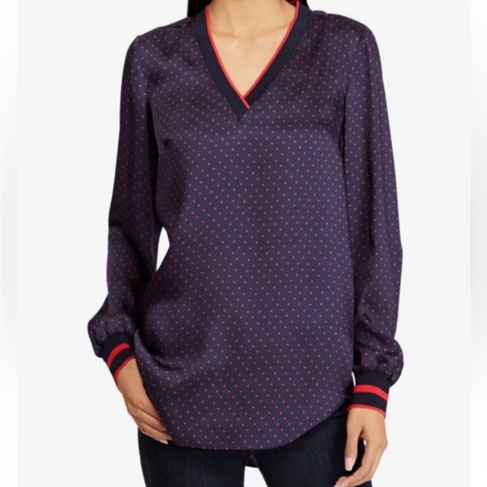 Lauren Ralph Lauren long sleeve blouse blue with red polka dots